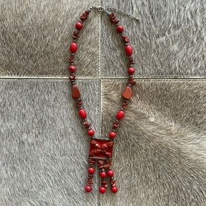 Vintage Red Stone And Metal Necklace